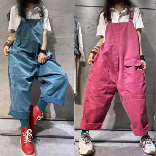 Sommerlicher Retro-jumpsuit Aus Baumwolldenim In Übergröße Mit Weitem Bein