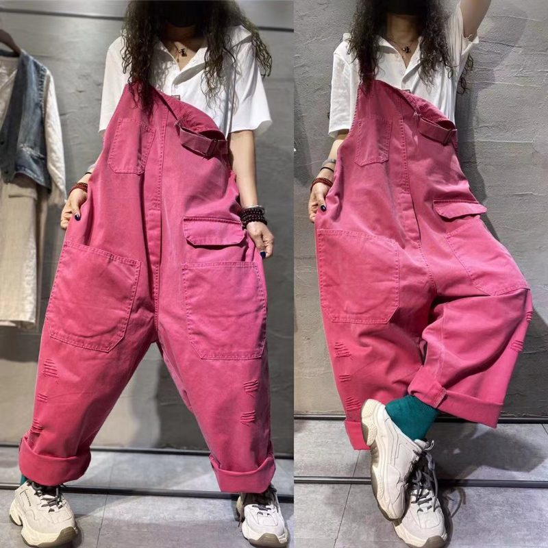 Sommerlicher Retro-jumpsuit Aus Baumwolldenim In Übergröße Mit Weitem Bein