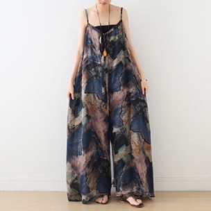 Summer Print Seaside Holiday Loose Strap Jumpsuit