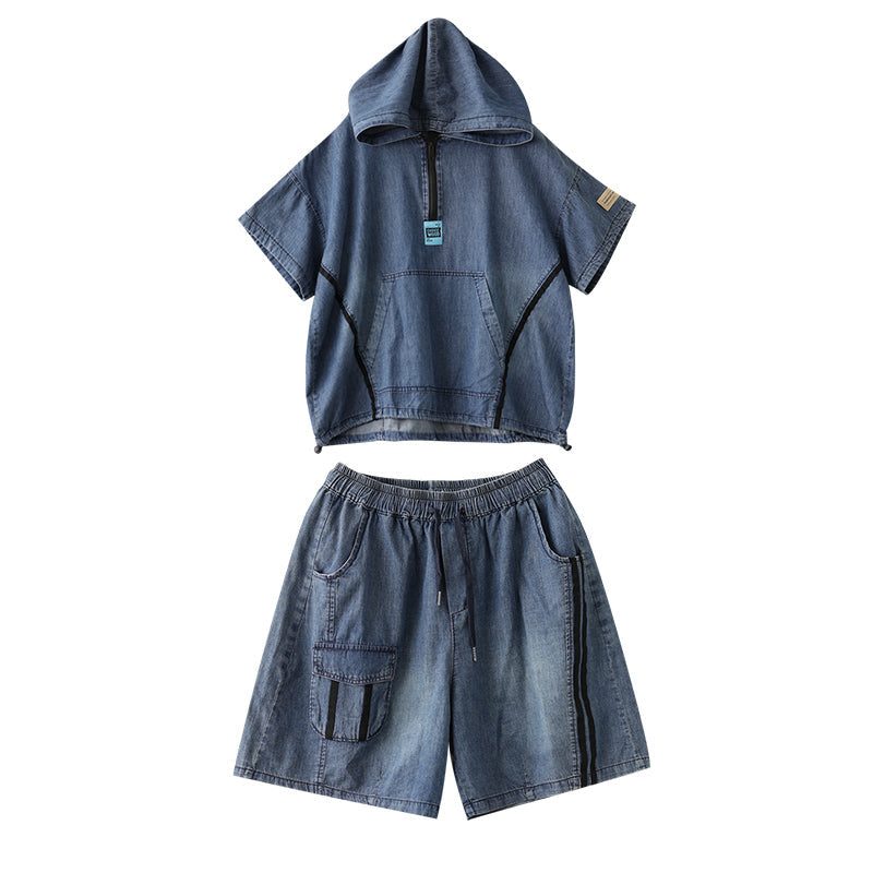 Sommer Damen Retro Patchwork Denim Set