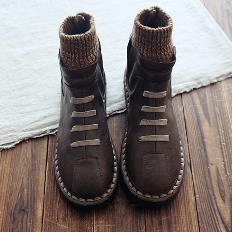 Anti-horizontal Bottom Handmade Art Short Boots