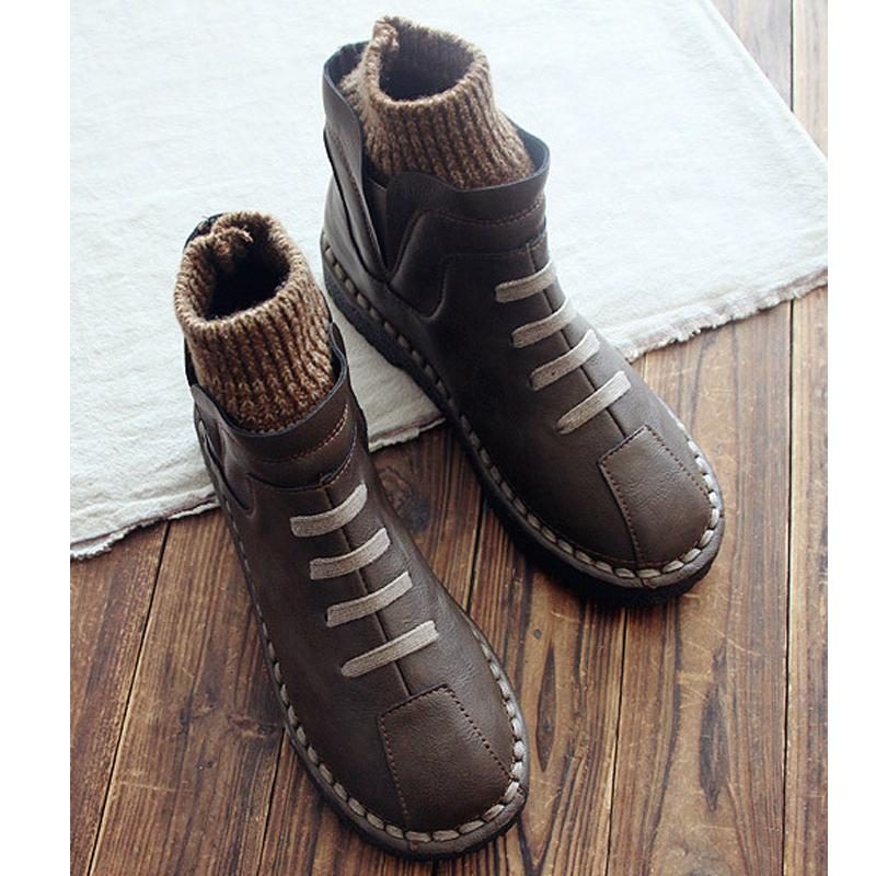 Anti-horizontal Bottom Handmade Art Short Boots