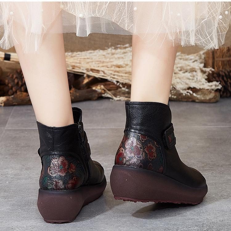 Autumn Wedges Bequeme Ethnische Stiefel