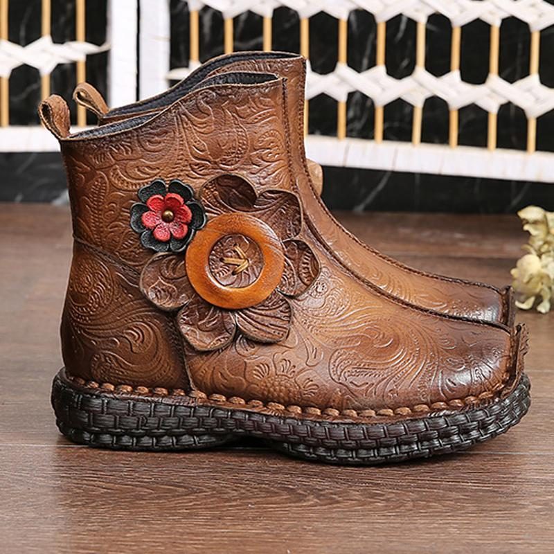 Bequeme Flache Stiefel Im Nationalen Stil Mit Blumenmuster