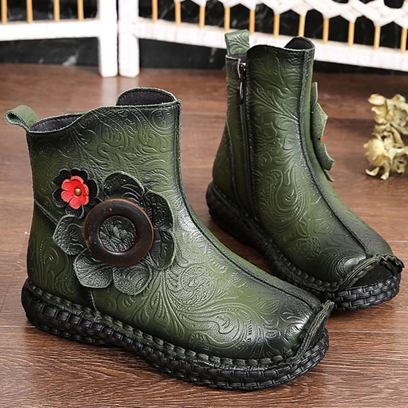 Bequeme Flache Stiefel Im Nationalen Stil Mit Blumenmuster