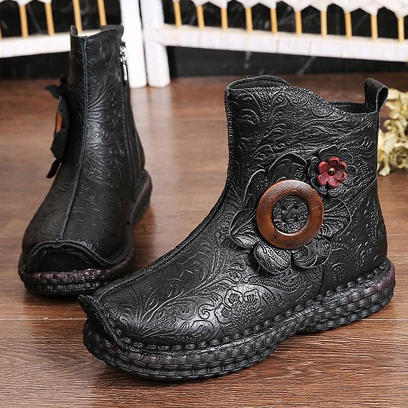 Bequeme Flache Stiefel Im Nationalen Stil Mit Blumenmuster