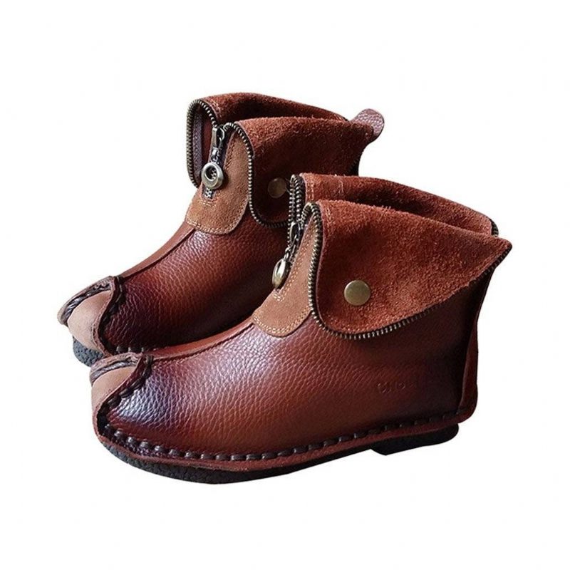 Bequeme Retro-leder-ethno-damenstiefel Mit Kurzem Schlauch