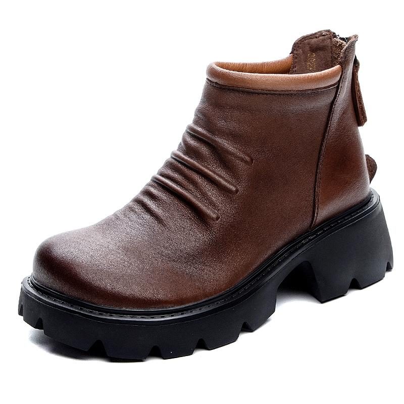 Damen Herbst Leder Vintage Keilstiefel