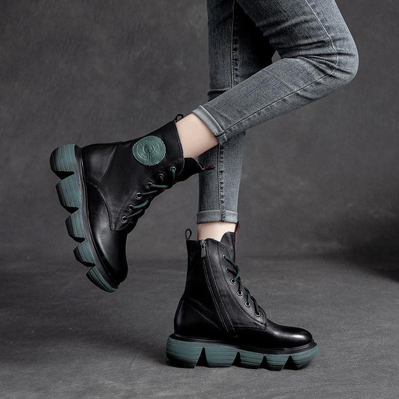 Damen Retro Casual Leder Gear Shaped Stiefel