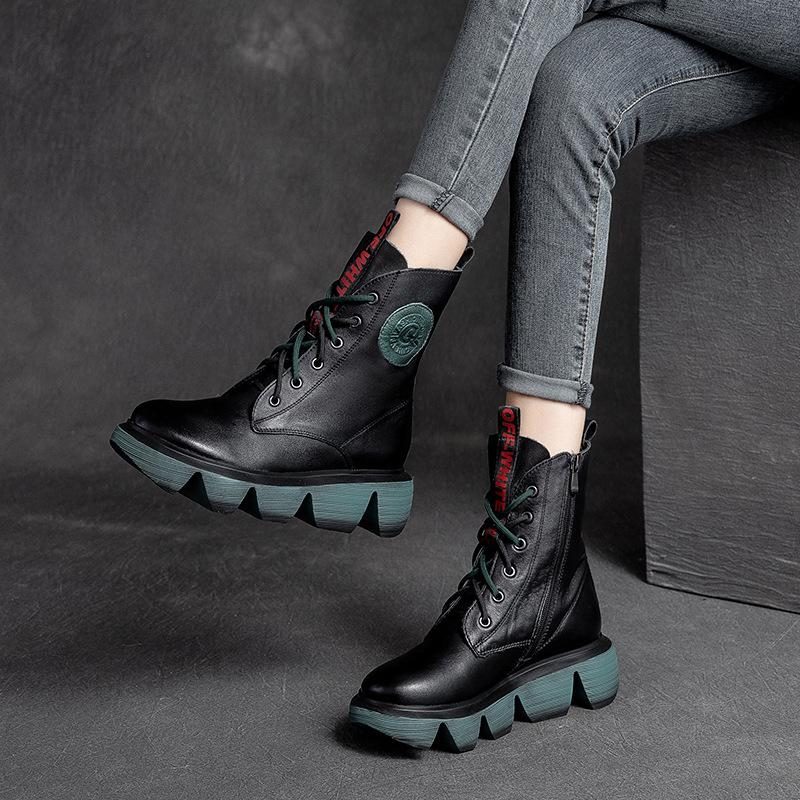 Damen Retro Casual Leder Gear Shaped Stiefel