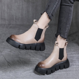 Damen Retro-lederstiefel Mit Rundem Kopf