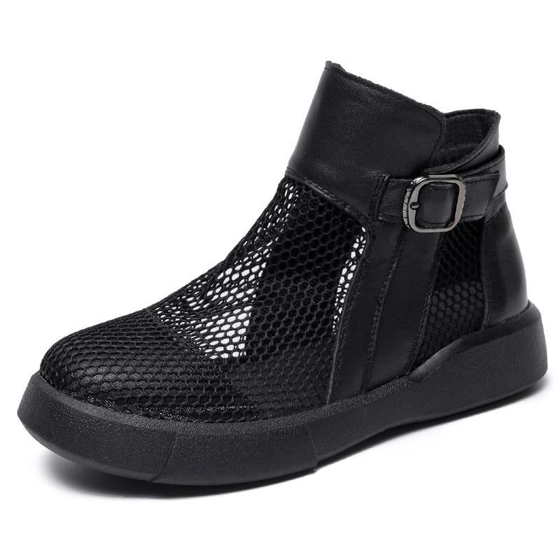 Damen Sommer Hohl Mesh Leder Freizeitstiefel