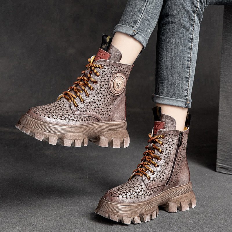 Damen Sommer Hohle Retro Leder Handgefertigte Stiefel