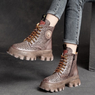 Damen Sommer Hohle Retro Leder Handgefertigte Stiefel