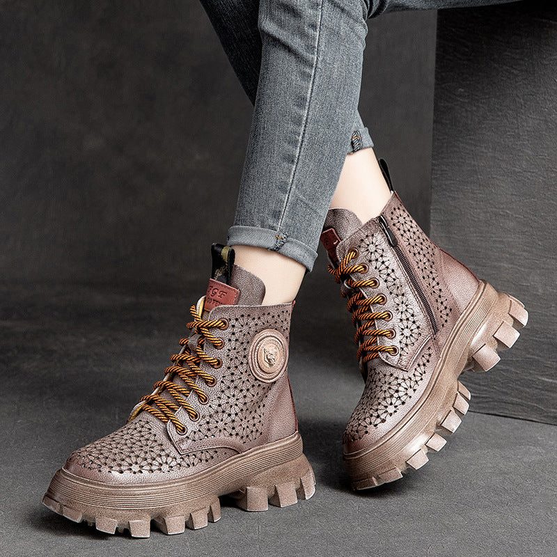 Damen Sommer Hohle Retro Leder Handgefertigte Stiefel