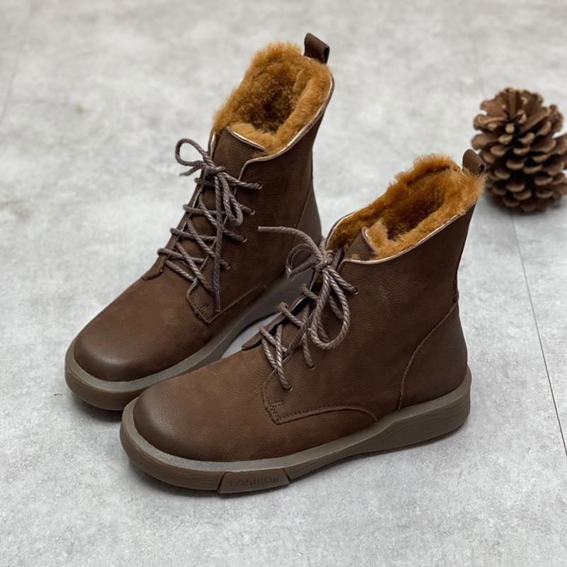 Damen Winterfleece Leder Stiefeletten Mit Weicher Sohle