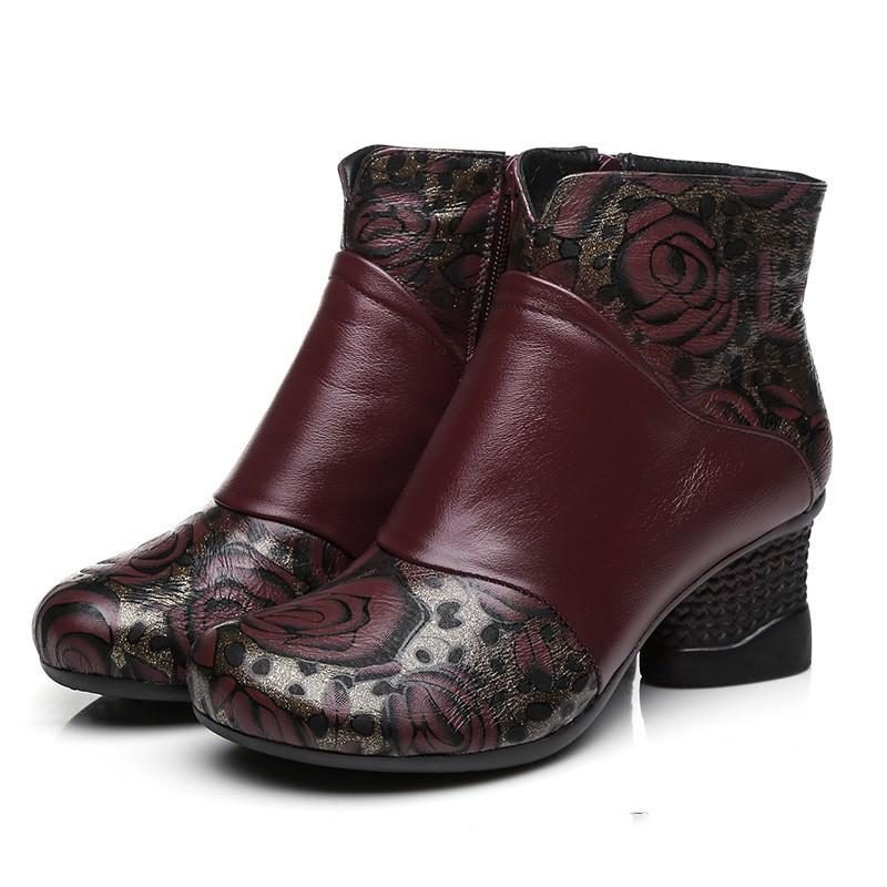 Ethnische Retro-stiefel Mit Mittlerem Absatz