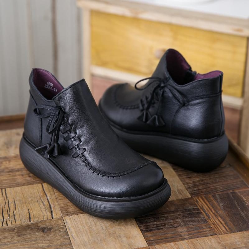 Ethno-stil Plattform Damenschuhe Retro-leder-stiefeletten