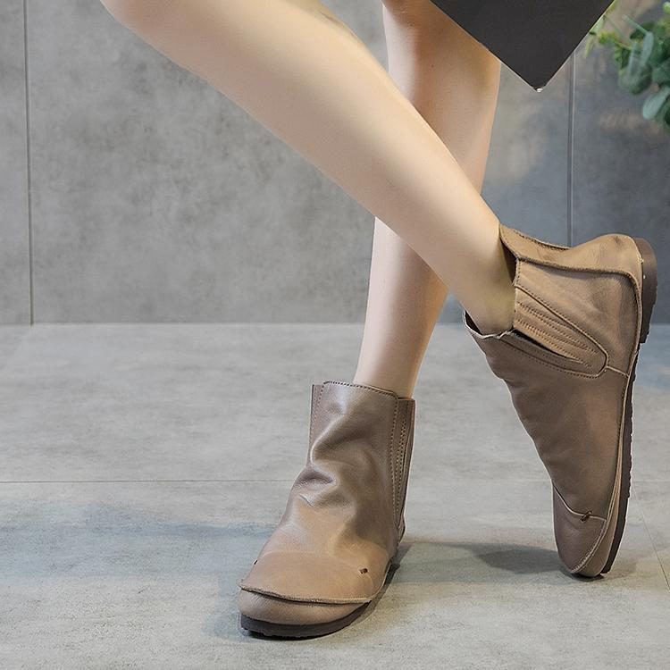 Flache Stiefel Aus Wildem Retro-leder Für Frühling Und Herbst Für Damen