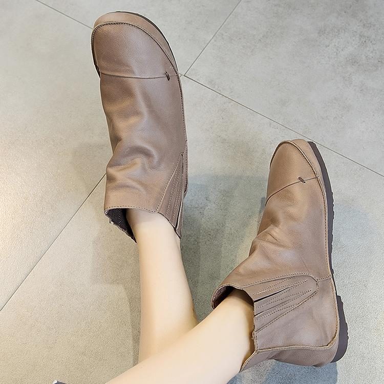 Flache Stiefel Aus Wildem Retro-leder Für Frühling Und Herbst Für Damen