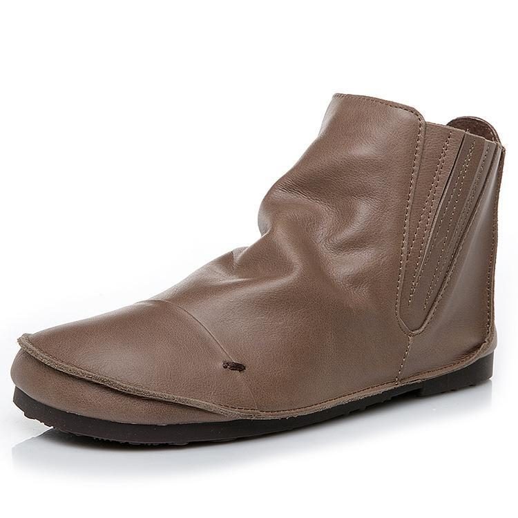 Flache Stiefel Aus Wildem Retro-leder Für Frühling Und Herbst Für Damen