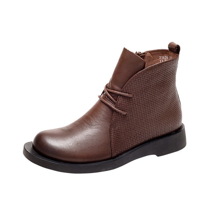 Frauen Frühling Herbst Retro Leder Stiefel Mit Rundem Kopf