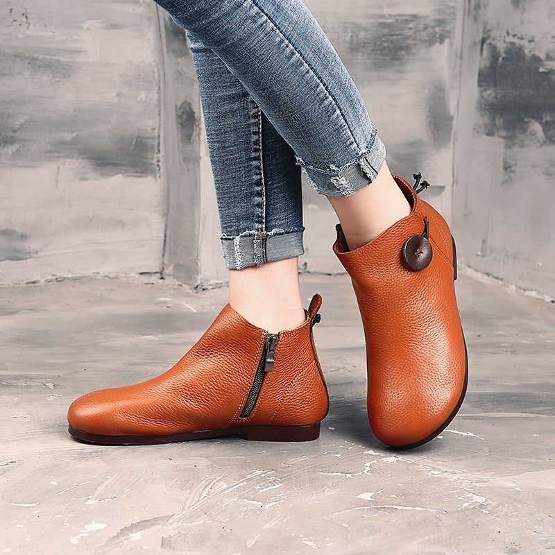 Frauen Frühling Retro Weiche Leder Freizeitstiefel