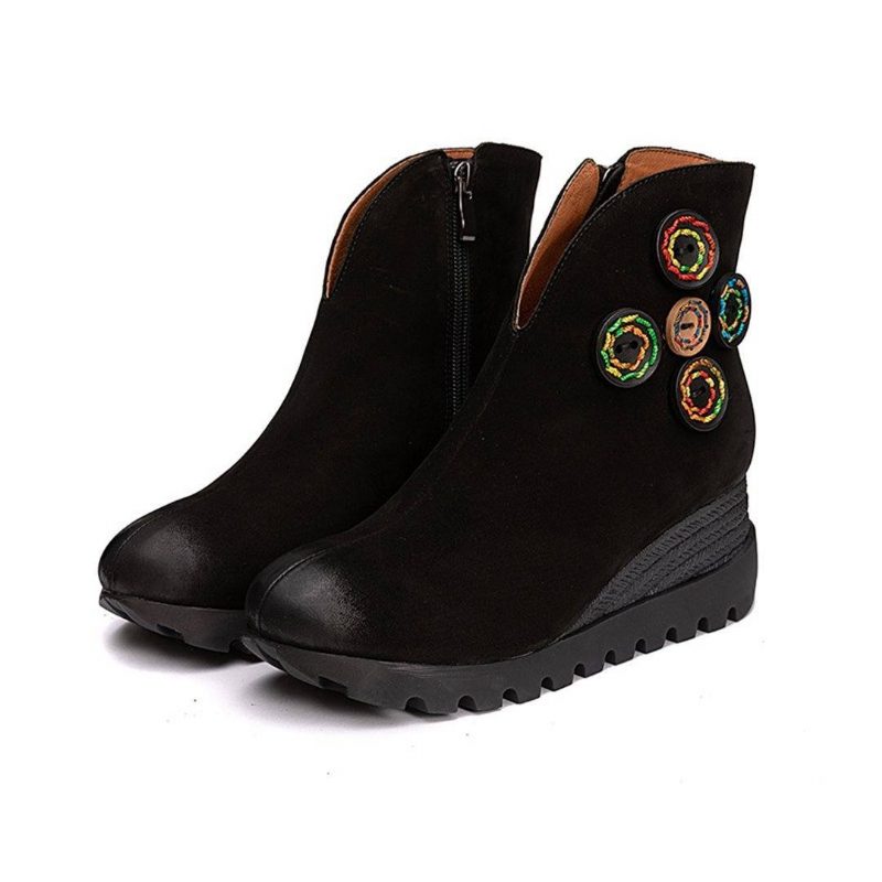 Frauen Leder Bottons Plateau Retro-stiefel