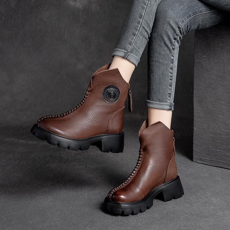 Frauen Retro-leder-keil-einfache Stiefel