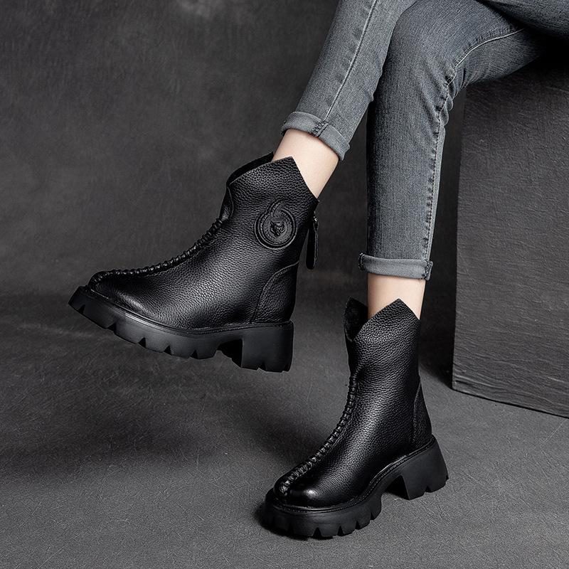 Frauen Retro-leder-keil-einfache Stiefel