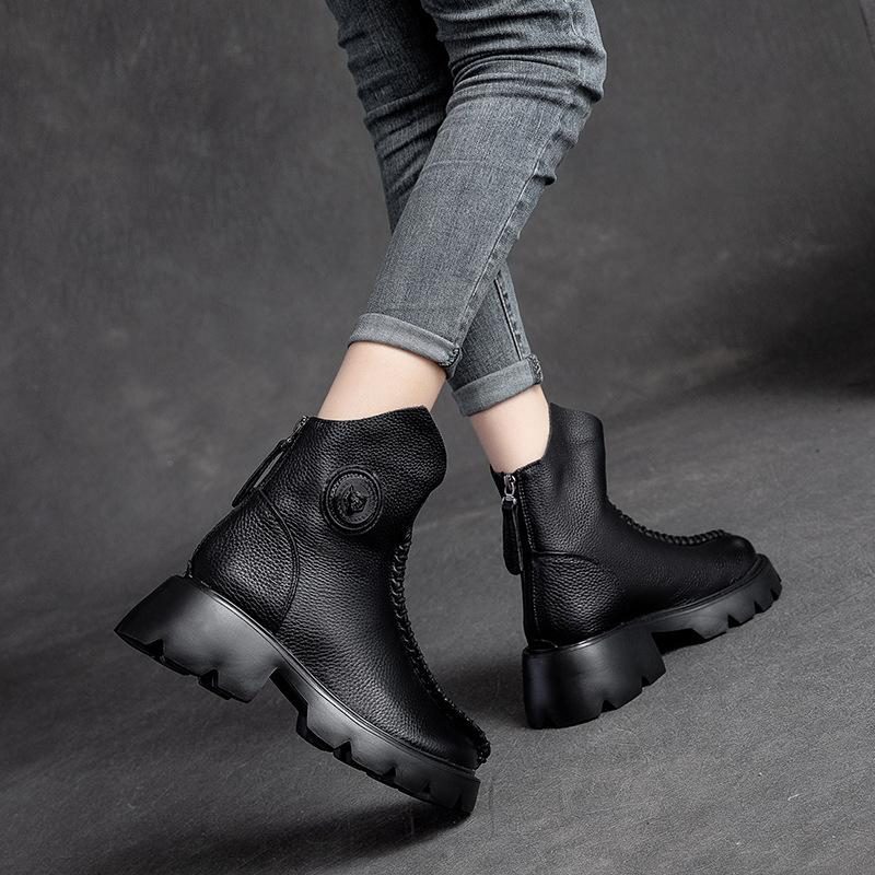 Frauen Retro-leder-keil-einfache Stiefel