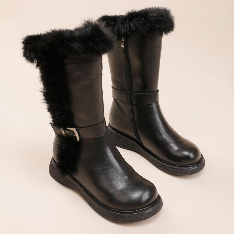 Frauen-winter-faux-pelz-gürtel-leder-schneestiefel