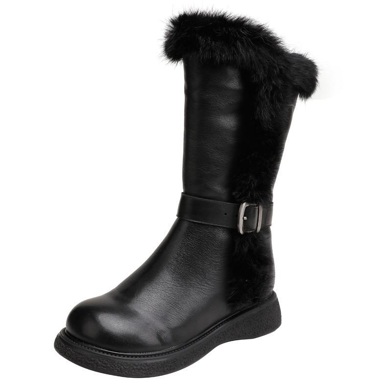 Frauen-winter-faux-pelz-gürtel-leder-schneestiefel