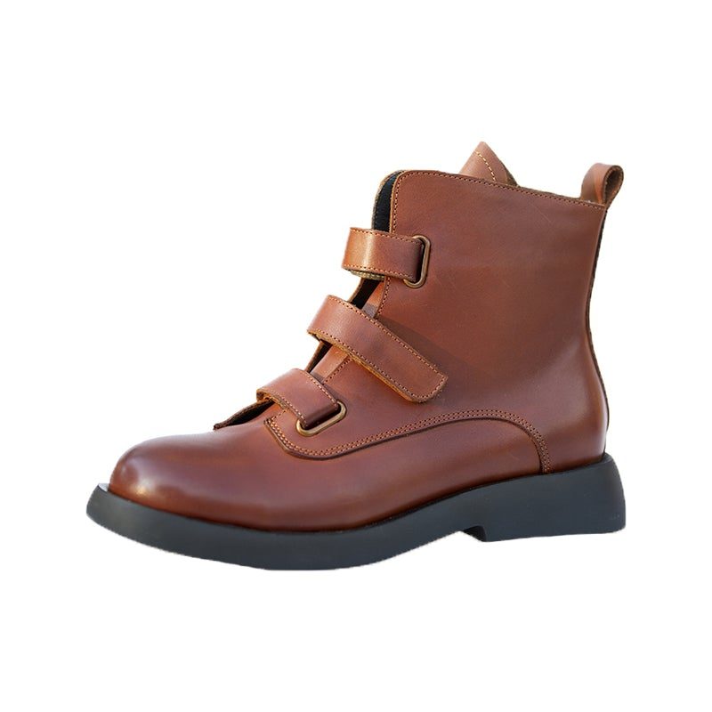 Frühling Herbst Vintage Leder Freizeitstiefel Mit Klettverschluss