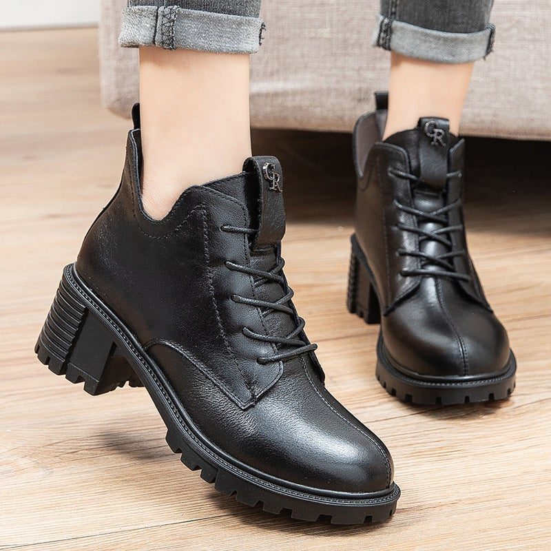 Frühling Retro Leder Damen Handmande Keilstiefel