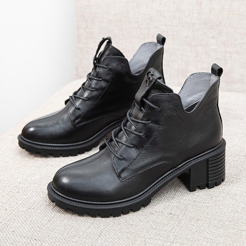 Frühling Retro Leder Damen Handmande Keilstiefel