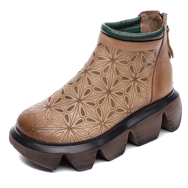 Handgefertigte Retro-lederstiefel Mit Blumenmuster