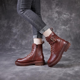 Herbst Frauen Retro Handgefertigte Lederstiefel