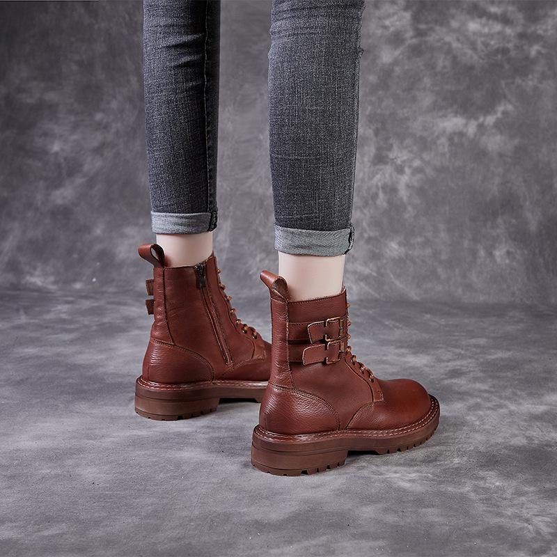 Herbst Frauen Retro Handgefertigte Lederstiefel