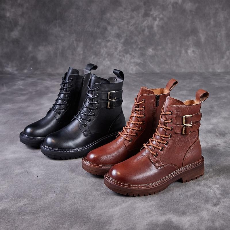 Herbst Frauen Retro Handgefertigte Lederstiefel