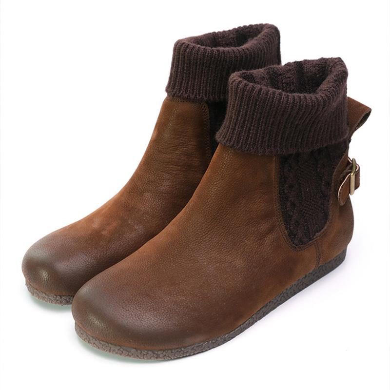 Herbst Retro Leder Handgefertigte Gestrickte Sockenstiefel