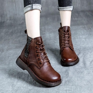 Herbst Retro Leder Weiche Sohle Handgefertigte Flache Stiefel