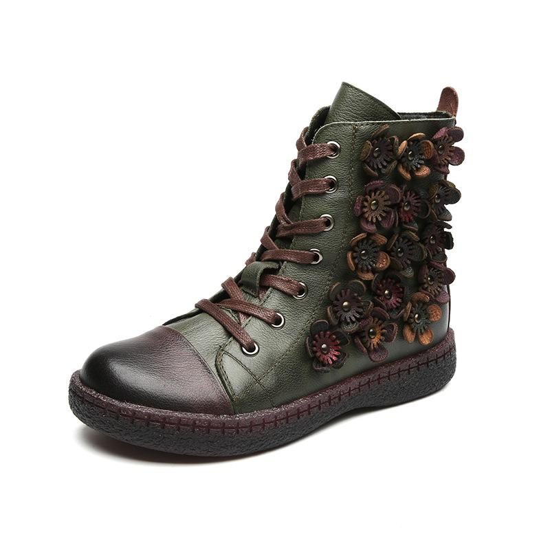 Herbst-winter-beiläufige Farblich Passende Blumen-lederstiefel