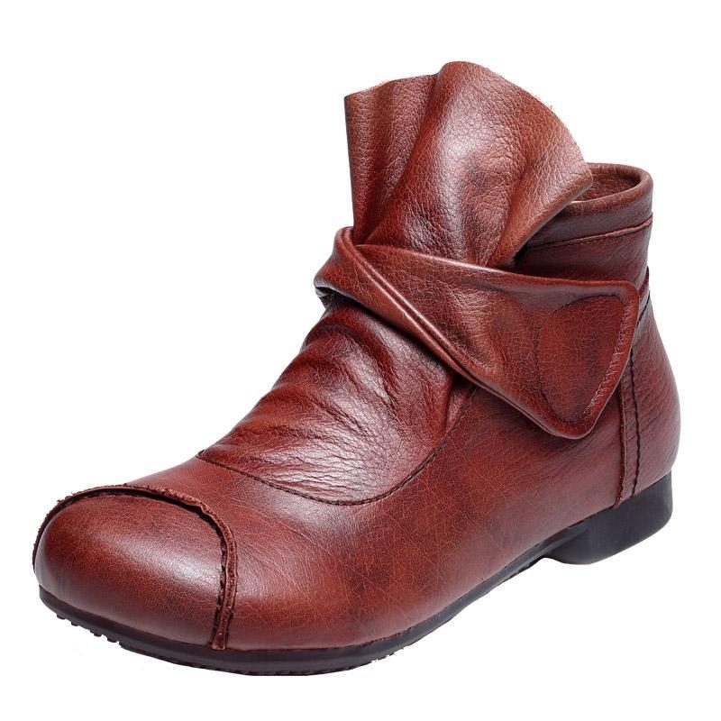 Herbst-winter-ethno-retro-leder-handgemachte Stiefel Mit Weichem Boden Und Klettverschluss