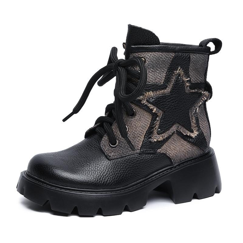 Herbst-winter-frauen Retro Patchwork Beiläufige Lederstiefel