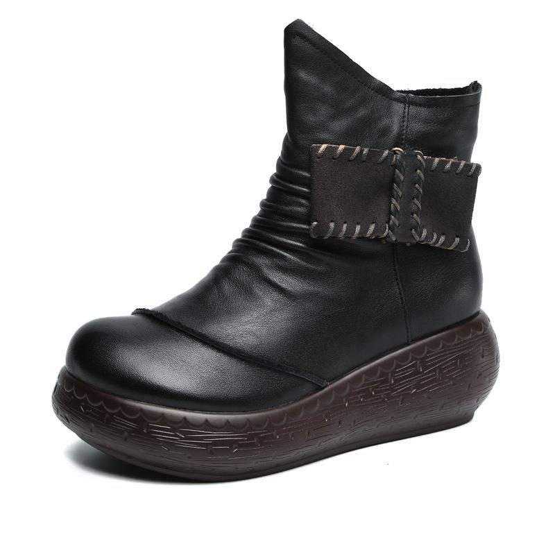 Herbst-winter-frauen-retro-plattform-handgemachte Lederstiefel