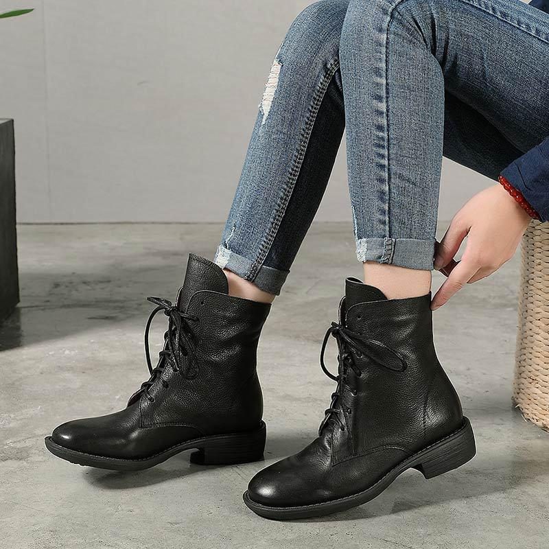 Herbst Winter Frauen Retro Plüsch Handgefertigte Lederstiefel