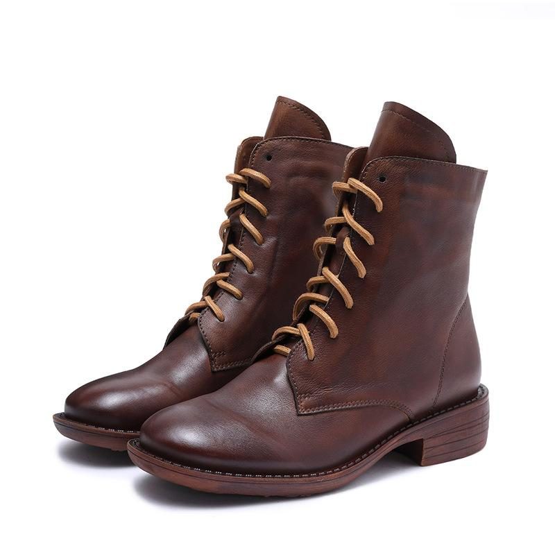 Herbst Winter Frauen Retro Plüsch Handgefertigte Lederstiefel