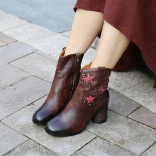 Herbst-winter-leder-retro-lederstiefel Mit Dickem Absatz