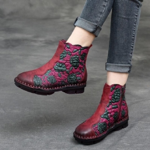 Herbst-winter-retro-leder-handgefertigte Florale Damenstiefel